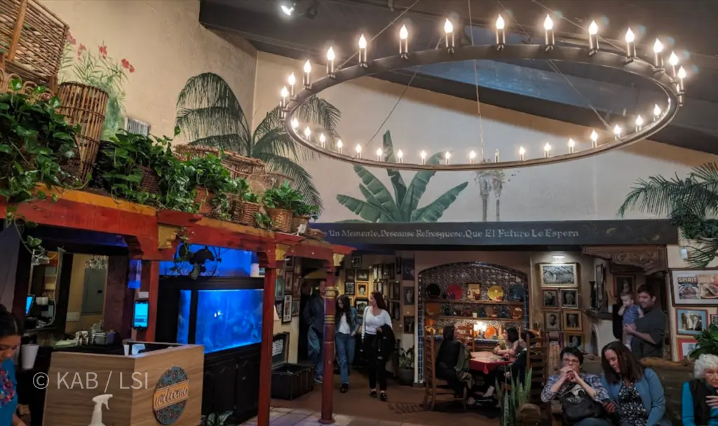 El Cholo Cafe in Whittier, California — the long lunch patio where Keith Bennett meets hillside clients to talk through aerial photos and project sequencing.