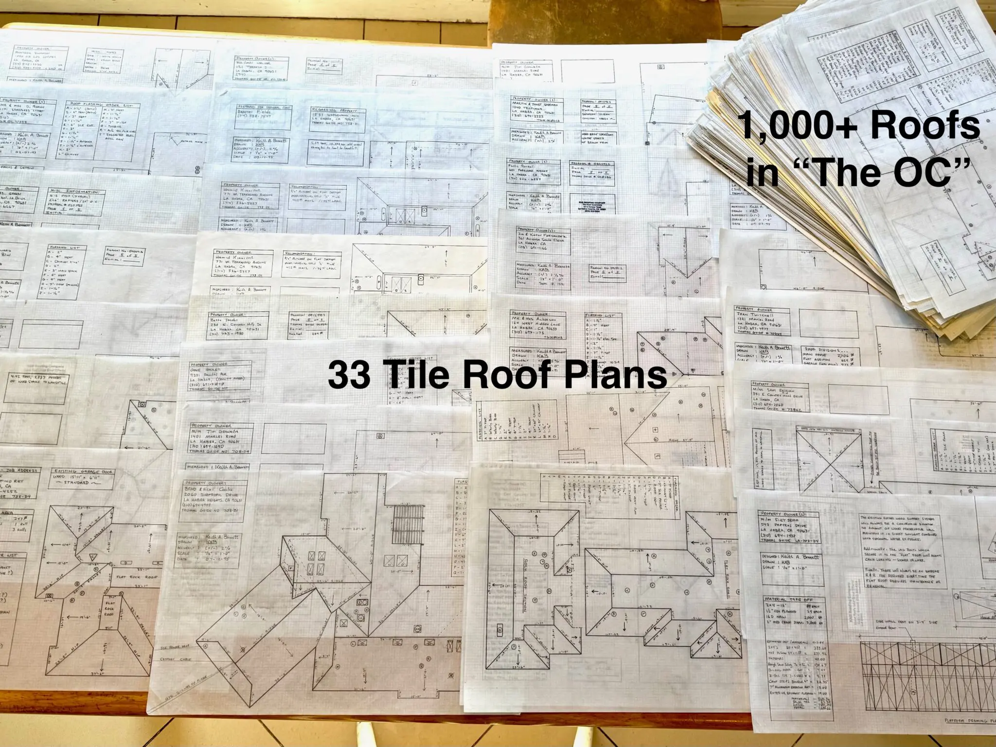 1,000+ hand-drawn tile roof plans — La Habra Heights and Orange County © KAB/LSI