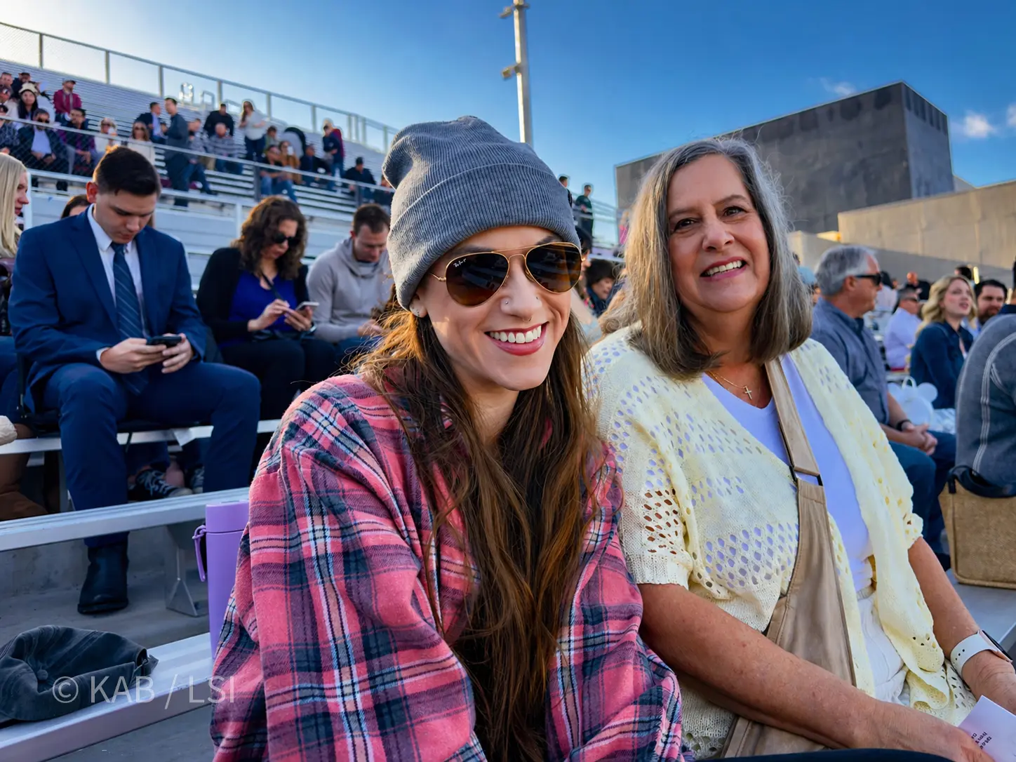 Sherri Bennett and Megan Bennett at the Easter Sunrise service held at La Habra High School stadium on April 20, 2025, hosted by Morning Star Christian Fellowship.