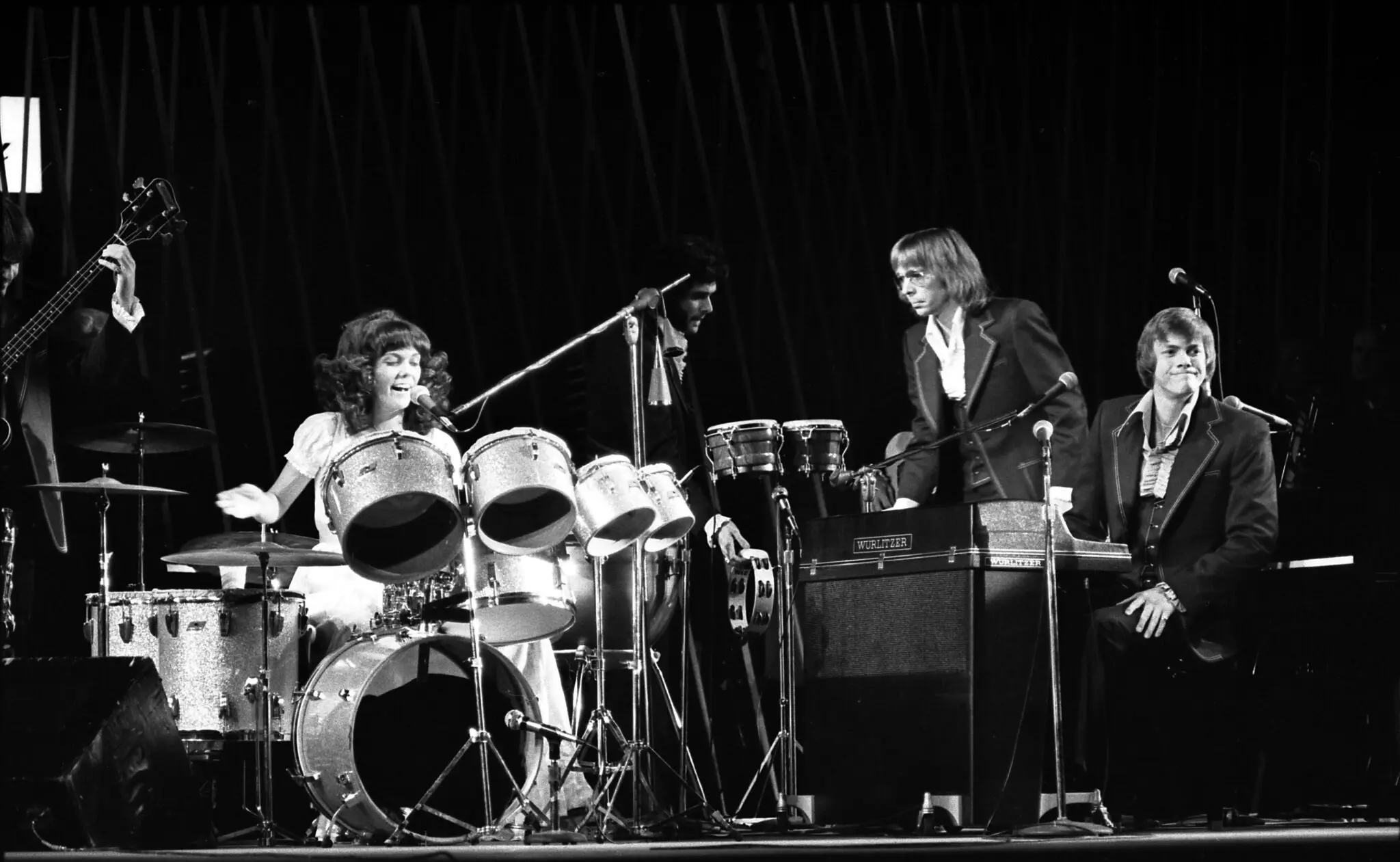 Karen and Richard Carpenter performing at the Greek Theatre, 1975
