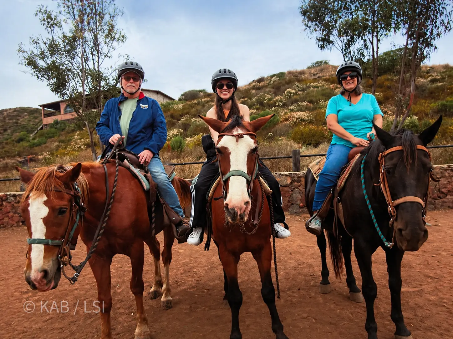 Keith Bennett, his wife Sherri, and his daughter Megan on horseback at a trail-riding outfit in the hills above Ensenada, Mexico.