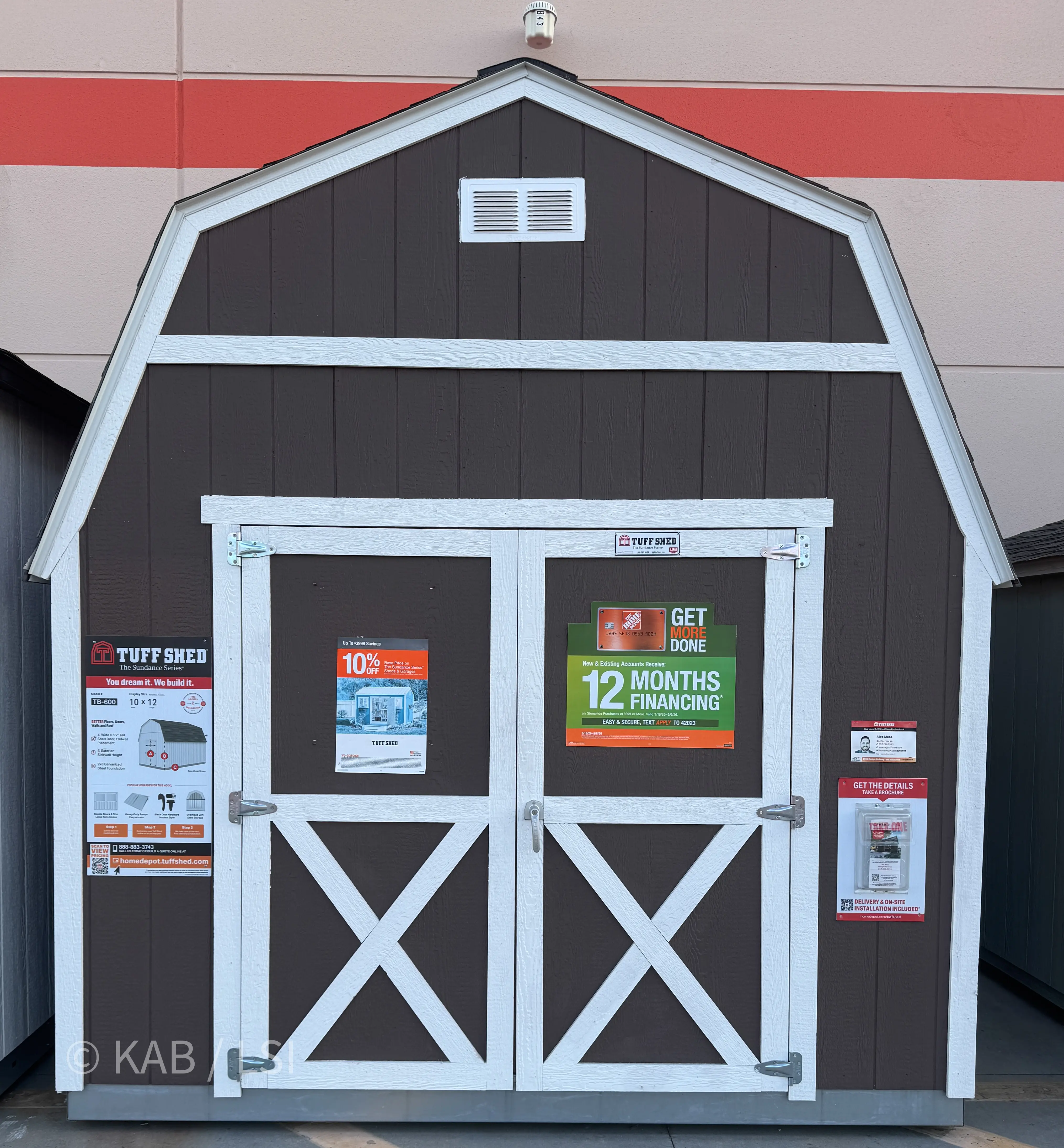 Tuff Shed Sundance Series TB-600 10 by 12 wood storage shed at Home Depot, chocolate brown gambrel barn style