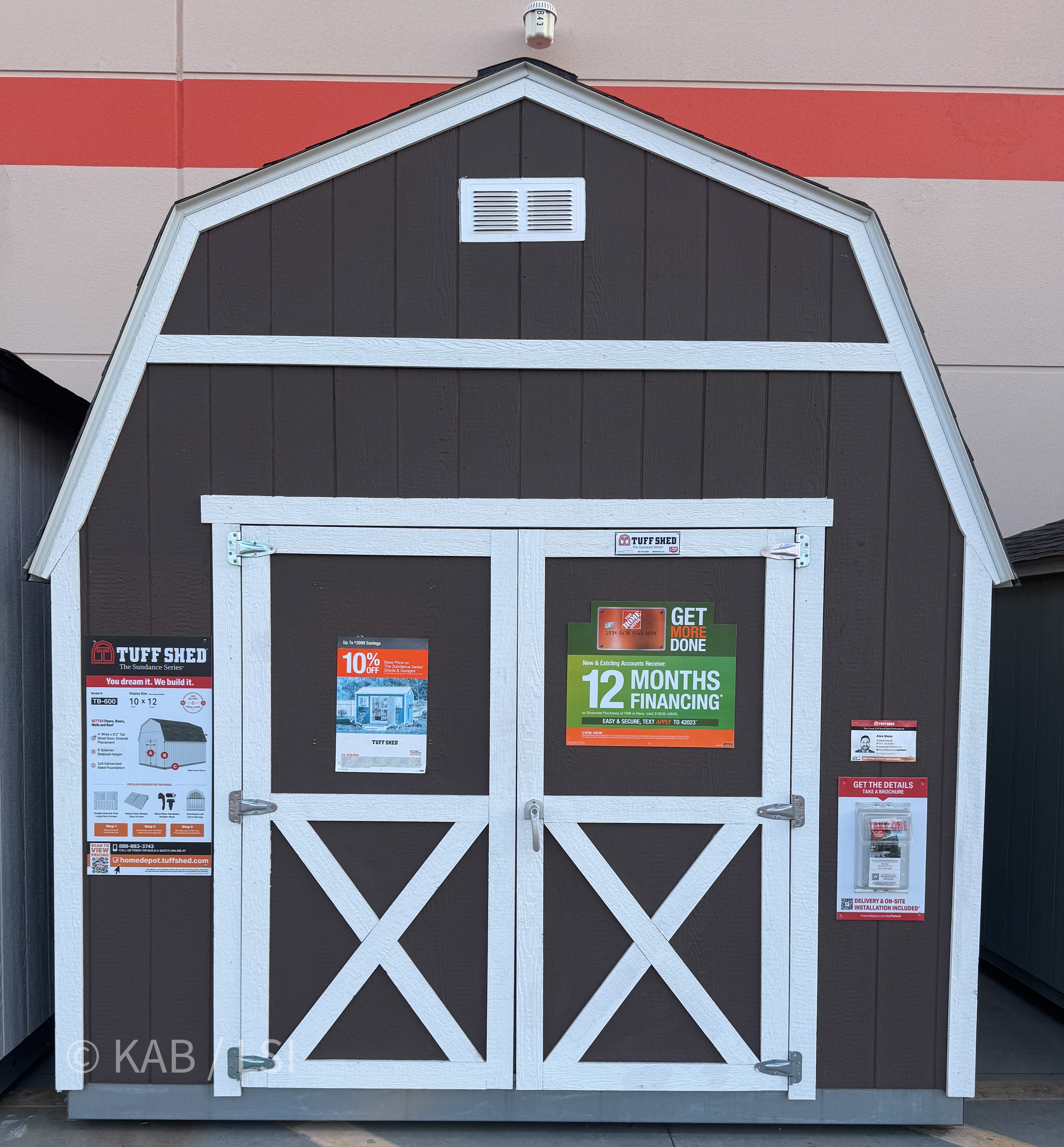 Tuff Shed Sundance Series TB-600 10 by 12 wood storage shed at Home Depot, chocolate brown gambrel barn style