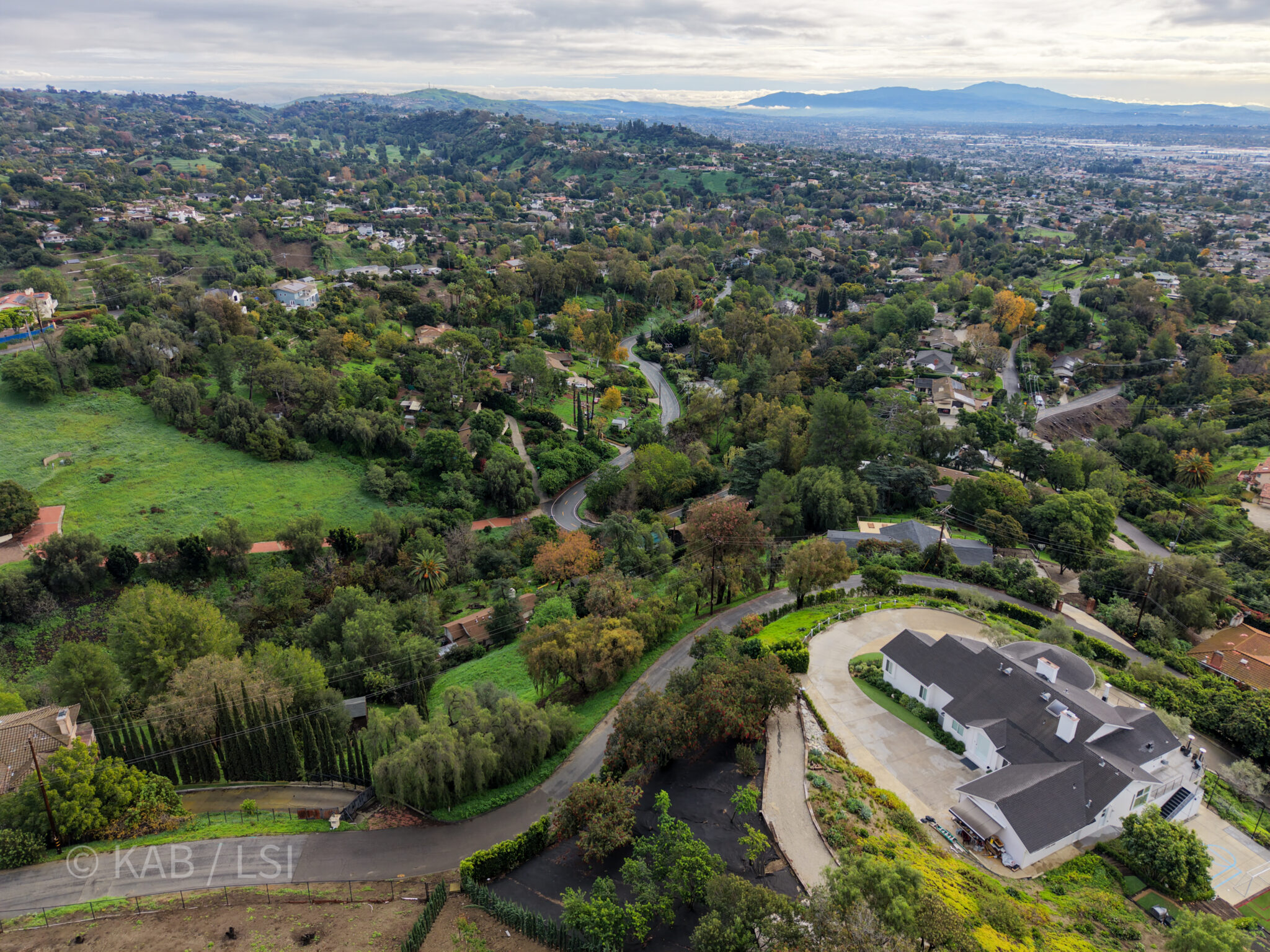 La Habra Heights hillside aerial