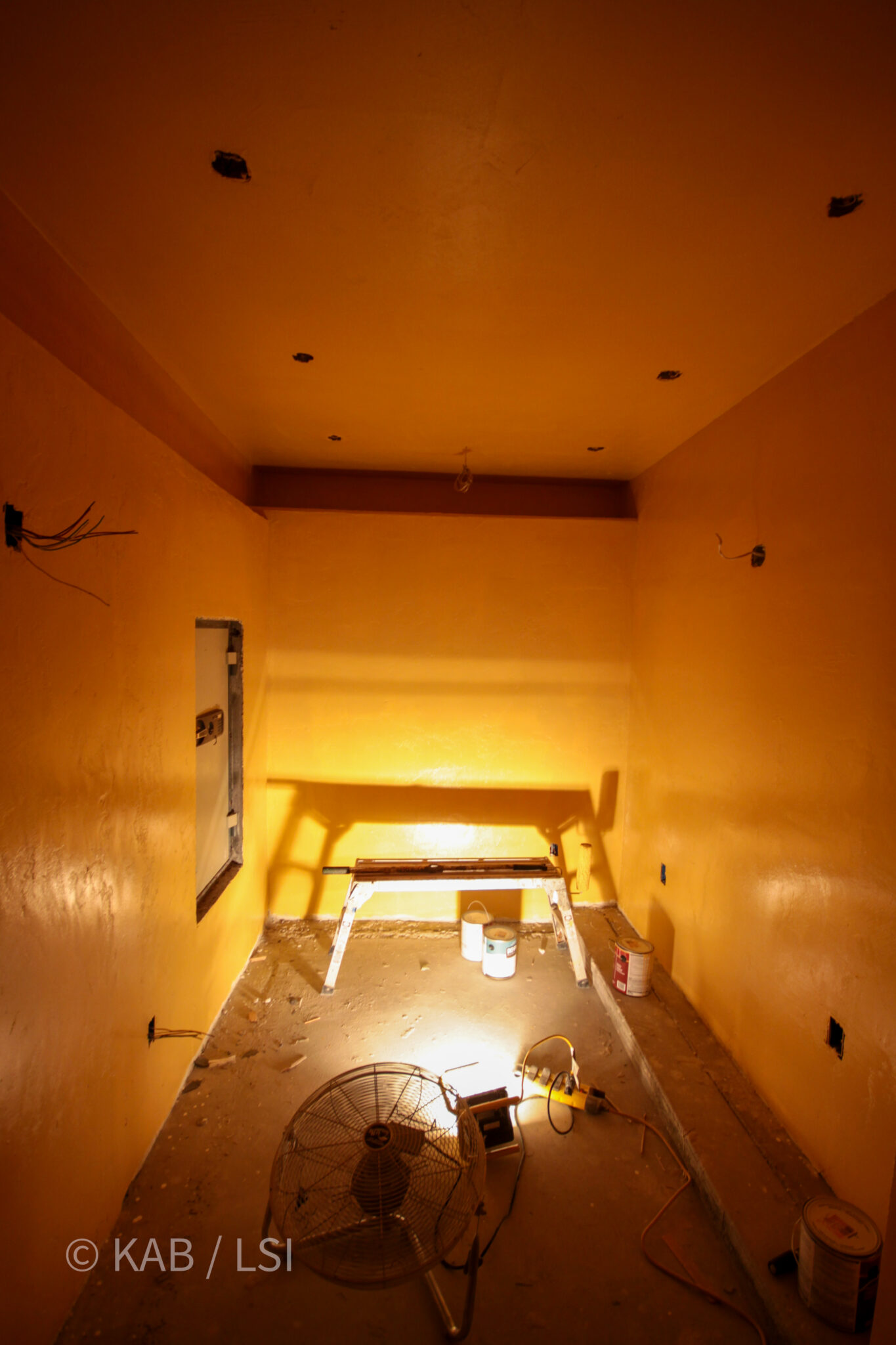 Italian smooth plaster complete — hidden safe room under hillside house, La Habra Heights © KAB/LSI